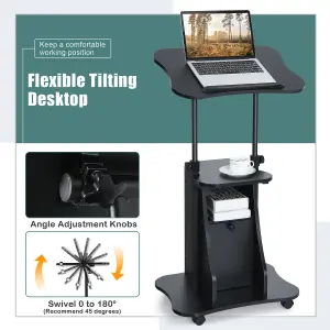 Costway Mobile Laptop Table Height Adjustable Sit Stand Computer Desk Presentation Cart