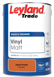 Leyland Trade Vinyl Matt Walls & Ceilings Emulsion Paint Signal Orange (RAL 2010) 5L