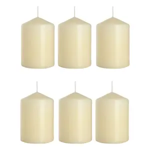 Set of 6 Pillar Candles, Votive Candles, Decorative Household Candles - Up to 66 Hours - 15 x 7 cm / 6 x 2.75" (Ivory, Matt)