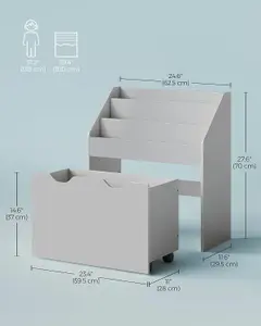 SONGMICS Kids's Bookshelf, Toy Shelf, Children's Shelf, with 3 Compartments, Storage Box on Wheels, Multifunctional, Dove Grey