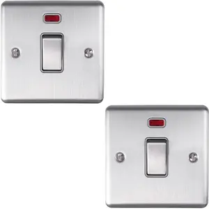 2 PACK 1 Gang 20A DP Switch & Neon Light SATIN STEEL & Grey Trim Appliances