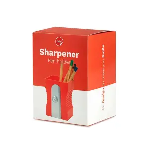 Red Pencil Sharpener Shaped Home Office, School Desk Organiser Plastic Pen Pot Holder