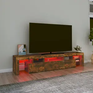 Berkfield TV Cabinet with LED Lights Smoked Oak 200x36.5x40 cm