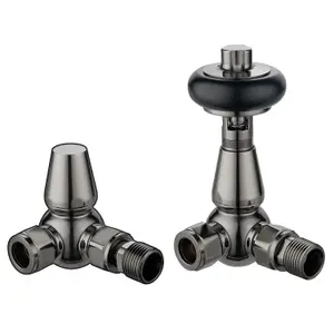 Pair of Dark Nickel Wooden Head Corner Thermostatic Radiator Valves