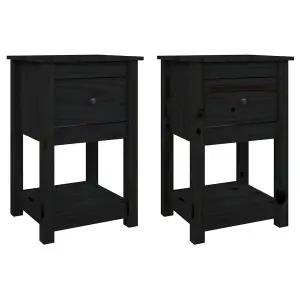 Berkfield Bedside Cabinets 2 pcs Black 40x35x61.5 cm Solid Wood Pine