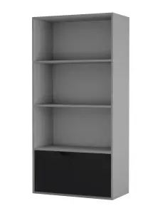 URBNLIVING 4 Tier Grey Wooden Bookcase Cupboard with 2 Black Line Doors Storage Shelving Display Cabinet