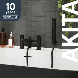 GoodHome Akita Matt Black Deck-mounted Bath mixer tap with shower kit