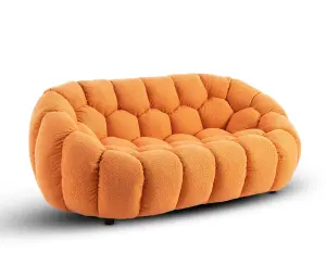 2 Seater Loveseat Small Sofa in Orange Teddy Boucle Fabric