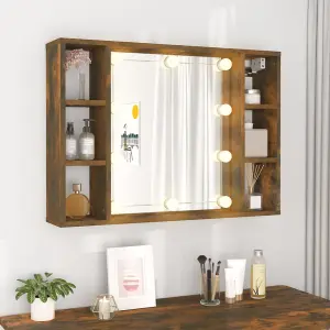 Berkfield Mirror Cabinet with LED Smoked Oak 76x15x55 cm