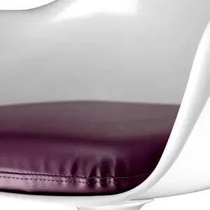 White Tulip Armchair with Purple PU Cushion