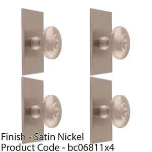 4 PACK - 38mm Round Cabinet Door Knob & 76x40mm Matching Backplate - Satin Nickel Handle