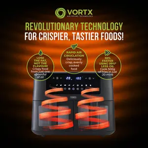 Tower Vortx Dual Basket Air Fryer with Vizion Viewing Windows, 9 Preset Functions, 8L, 3040W