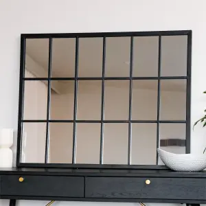 Jobu home - Kyo - Black Metal Rectangle Lattice Window Mirror - 90cm x 70cm