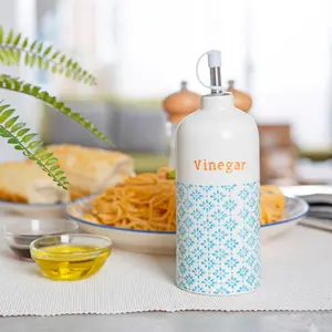 Nicola Spring - Hand-Printed Oil & Vinegar Pourer Bottles Set - 500ml - Blue - 2pc