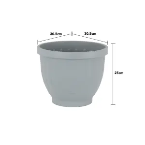 Wham 4x Etruscan Plastic Planter Soft Grey, Round Garden Plant Pot, Small Floor Pot 30.5cm Indoor/Outdoor, Made in UK