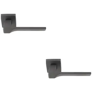 2 PACK - Premium Contoured Door Handle Set - Anthracite Grey Sleek Lever on Square Rose