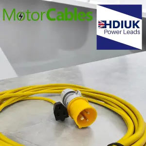 HDIUK - 16A CEE 110V Yellow Connector to USA American Nema Socket Lead UK Made (10 Metre)