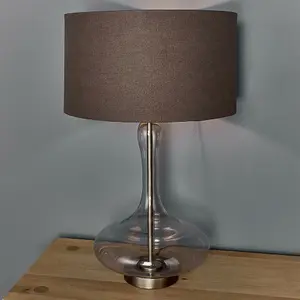 Unique Table Lamp Smoked Glass - Aged Pewter - Charcoal Shade Sideboard Light