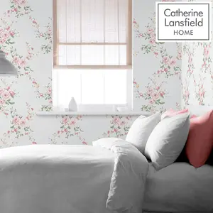 Catherine Lansfield Canterbury Floral Wallpaper Red/Grey Muriva 165506