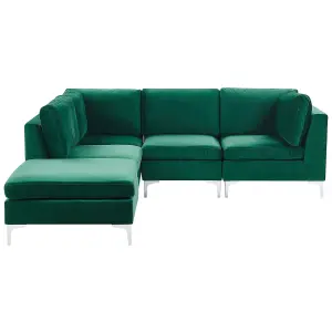 Corner Sofa with Ottoman EVJA Green Velvet Right Hand