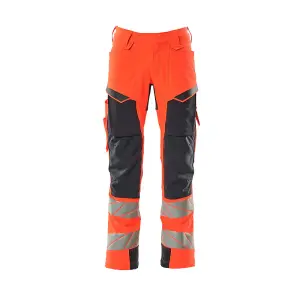 Mascot Accelerate Safe Trousers with Kneepad Pockets - Hi-Vis Red/Dark Navy   (34.5) (Leg Length - Long)