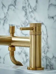 Brushed Brass Bath Shower Mixer Tap Premium Brassware Diamond Cut Handles