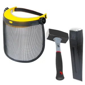 SPARES2GO Log Splitter Safety Kit (Splitting Chisel Wedge + 4lb Lump Hammer + Mesh Visor Shield)