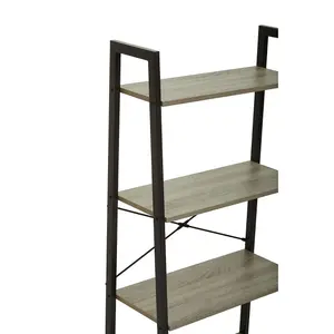 Interiors By Premier Four Tier Grey Oak Veneer Ladder Shelf Unit, Functional Industrial Narrow Shelf, Stylish Tall Cupboard