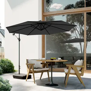 3M Outdoor Dark Grey Cantilever Crank Tilt Swivel Banana Umbrella Sunshade with 60L Fillable Base