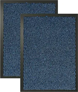 KAV Pack of 2 Door Mat Dirt Trapper for Indoor and Outdoor Non Slip, Floor and Kitchen Doormats Super Absorbent (40 X 60) (Blue)