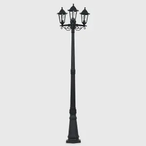 ValueLights Traditional 1.95m Black 3 Way IP44 Outdoor Garden Lamp Post Light - Complete with 3 x 4w LED Candle Bulbs