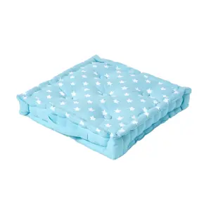 Homescapes Cotton Blue Stars Floor Cushion, 40 x 40 cm