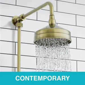 ENKI Downton Antique Brass Traditional Single Outlet Thermostatic Shower Head & Caddy Set 150mm