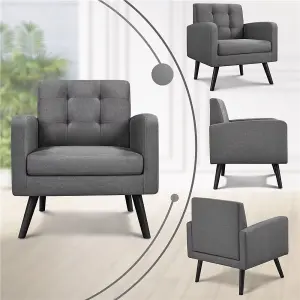 Yaheetech Dark Grey Fabric Armchair Tufted Accent Chair with Rubber Wooden Leg