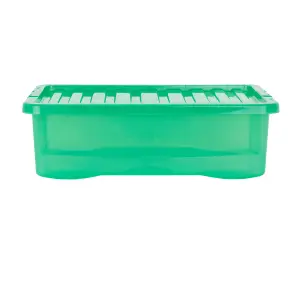 Wham Crystal 5x 32L Plastic Storage Boxes with Lids. Medium Size, Strong . Made in the UK Tint Leprechaun Green