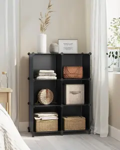 SONGMICS Cube Storage, 6-Unit Modular Organizer, for Living Room, Bedroom, Study, Comes with Rubber Mallet, Black