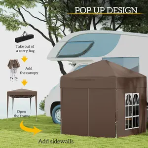 Outsunny 2mx2m Pop Up Gazebo Party Tent Canopy Marquee with Storage Bag Coffee