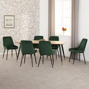 Hamilton Large Dining Set Oak Effect with 6 Green Velvet Avery Chairs