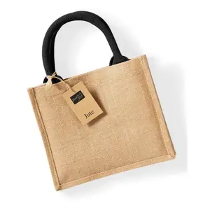 Westford Mill Jute Mini Gift Bag Natural/Black (One Size)