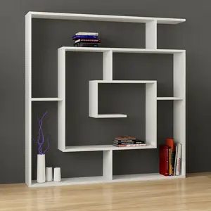 Labirent Bookcase | Modern Maze-Design Freestanding Unit with 5 Shelves White