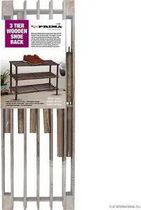 Wooden Shoe Rack Footwear Storage Organiser Unit Slated New Dark Oak Effect, 3 Tier