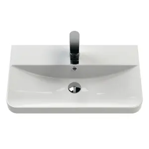 Wall Hung 2 Door Vanity Unit with Ceramic Sink - 600mm - Satin Green