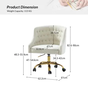 Mid-Back Executive Velvet Swivel Office Chair With High Density Foam Ivory