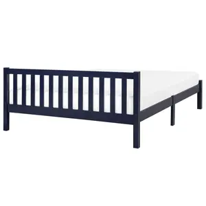 Wooden EU Double Size Bed Navy Blue FLORAC