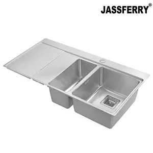 JASSFERRY Inset Kitchen Sink 1.2 mm Thickness Stainless Steel 1.5 Rectangle Bowl Lefthand Drainer Square Strainer Plug