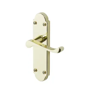 Colours Beja Polished Brass effect Steel Scroll Latch Door handle (L)96mm