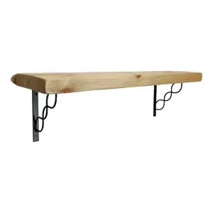 Solid Wood Handmade Rustical Shelf Primed 225mm 9 inch with Black Metal Bracket WPRP Length of 160cm