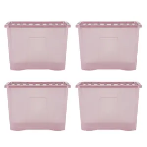 Wham Crystal 4x 80L Plastic Storage Boxes with Lids. Large Size, Strong. Made in the UK Tint Dusky Orchid