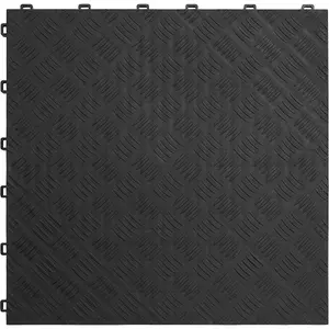 9 Pack Heavy Duty Black Treadplate Floor Tiles for Garage and Workshop - Durable 400x400mm