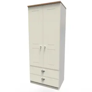 Albert 2 Door 2 Drawer Wardrobe in Cream Ash & Oak (Ready Assembled)